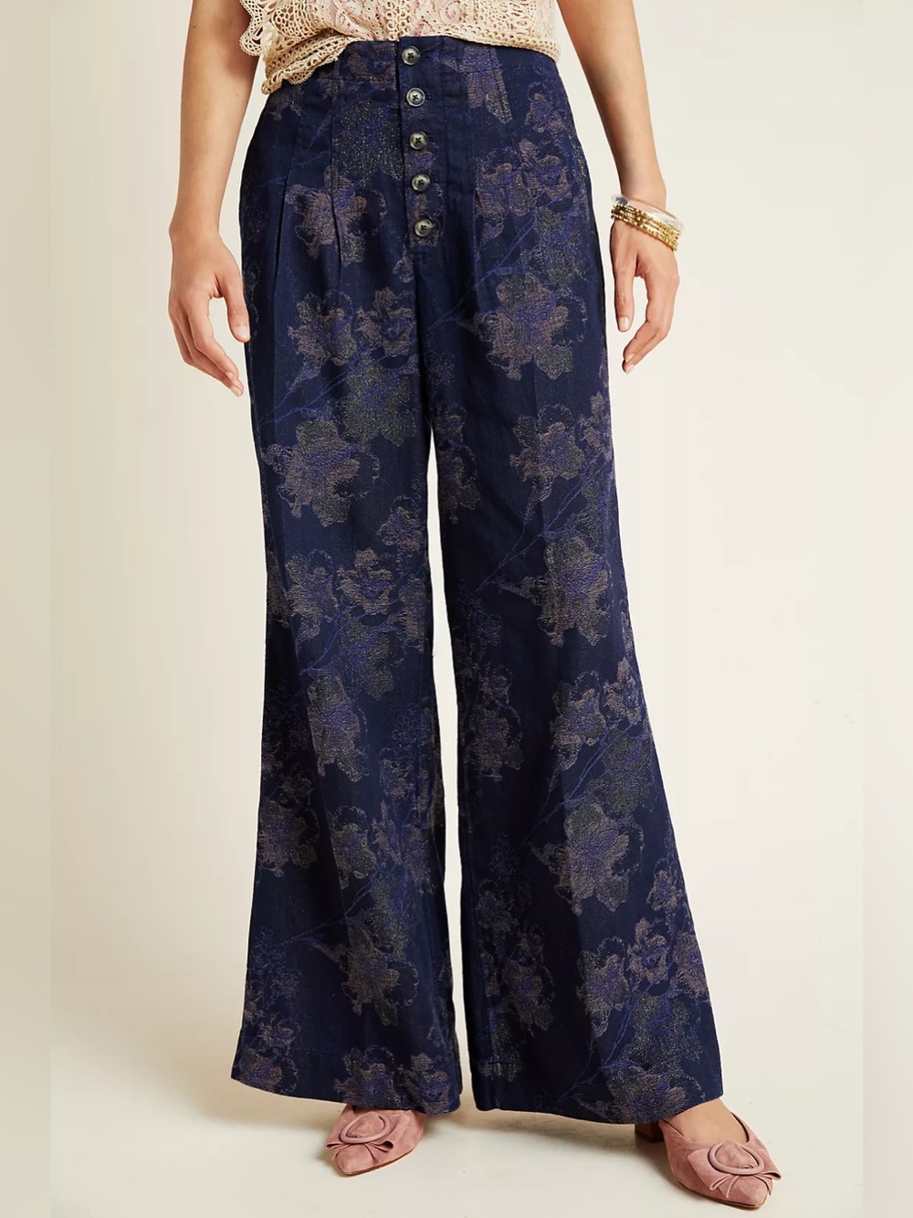 NWT Anthropologie Pilcro Ultra High Rise Wide Leg Jean Pants Shimmer Floral 30 - Picture 2 of 16
